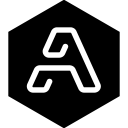 White Artifactory A on a black hexagon